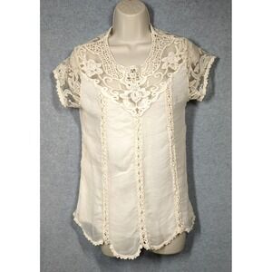 BELLAMBRA Made Italy Silk Embroidered Blouse S Ivory Cream Lined Fairy Inspired